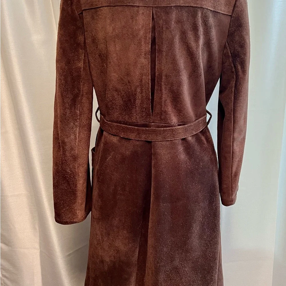 Vintage split cowhide brown suede coat lamb collar wrap style size Med - Picture 4 of 13